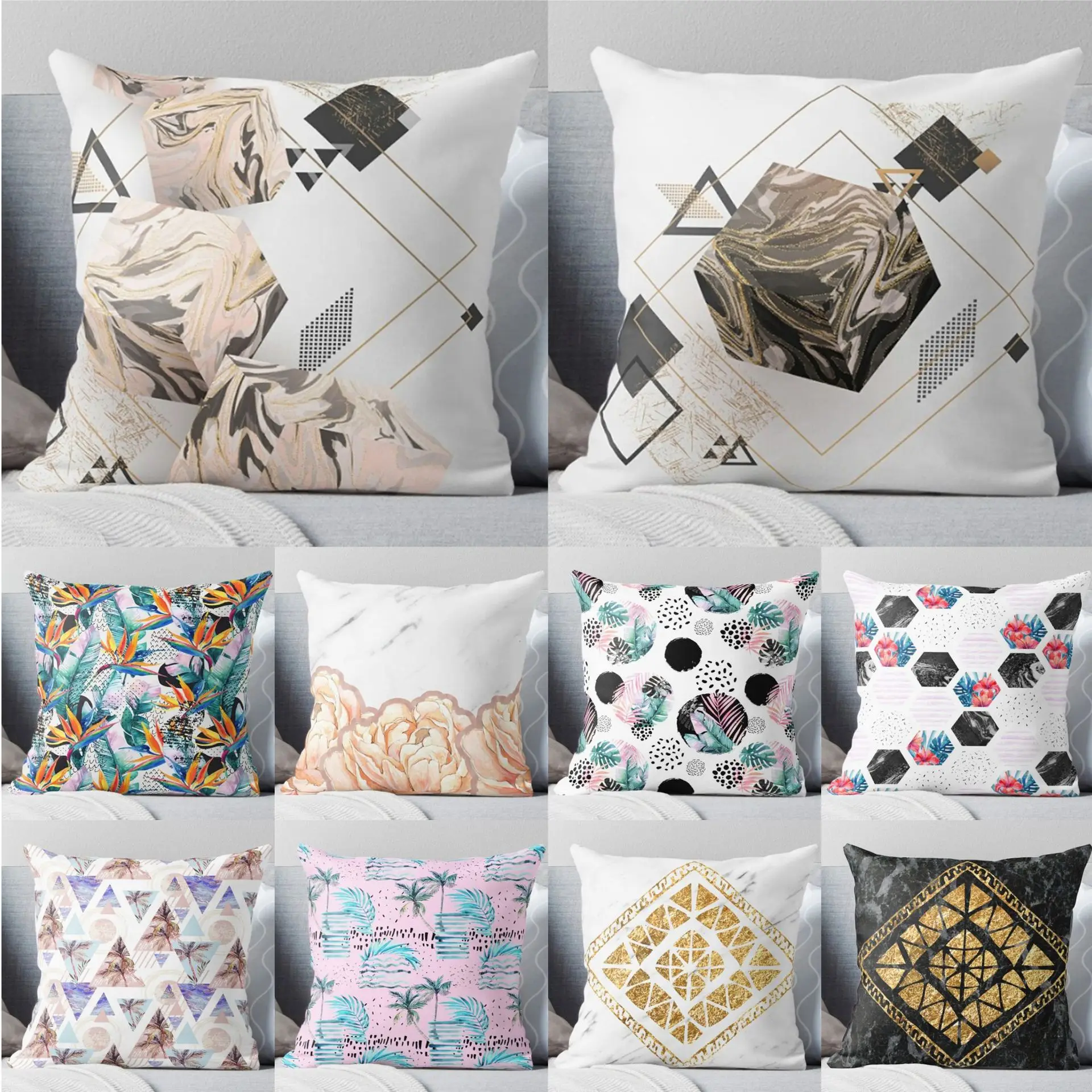 Наволочка из хлопка и льна с геометрическим рисунком|Наволочки| |