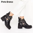 PRETO BRANCO2021 г. Весенние рыцарские сапоги непромокаемые сапоги на толстой платформе с вырезами Женские сапоги с закругленным носком и заклепками GYY