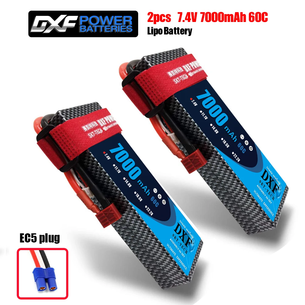 2 шт. DXF RC Lipo батарея 2s 7,4 V 2700mAh 20C 7000 60C 14,8 V 7000 60C для Wltoys 12428 feiyue 03 RC Q39 Запчасти для обновления - Цвет: 2S7000mahhardEC5