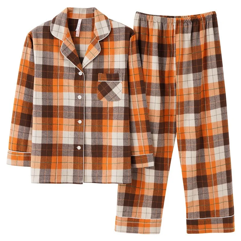 

Простой и повседневный комплект из двух предметов одежды; Юбка 2021 хлопковые пижамы женские свободные Размеры в классическую клетку Японски...