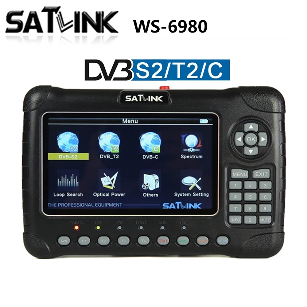 

WS6980 Digital Satellite Finder Meter 7 inch HD LCD Screen DVB-S2 DVB-T2 DVB-C Spectrum Analyzer constellation Satlink WS-6980