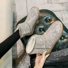 Женские короткие ботинки на плоской подошве, из вельвета и хлопка, большие размеры 43, зима 2021, зимние ботинки Rhinestone