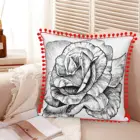 Черные чернила, розы, принт, индивидуальный узор, льняная плюшевая бархатная ткань, наволочка, черные и белые чернила, розы, ручной рисунок, черный, белый