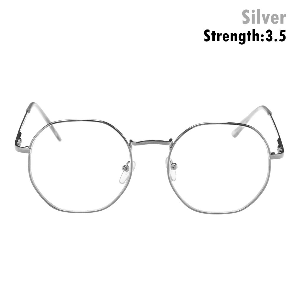 Silver-strength 350 Модные металлические винтажные многоугольные очки для близорукости, женские и мужские Ультра-светильник, очки для чтения из смолы, очки для зрения, Уход За Зрением-1,00~-4,0 диоптрий - Цвет оправы: Silver-strength 350