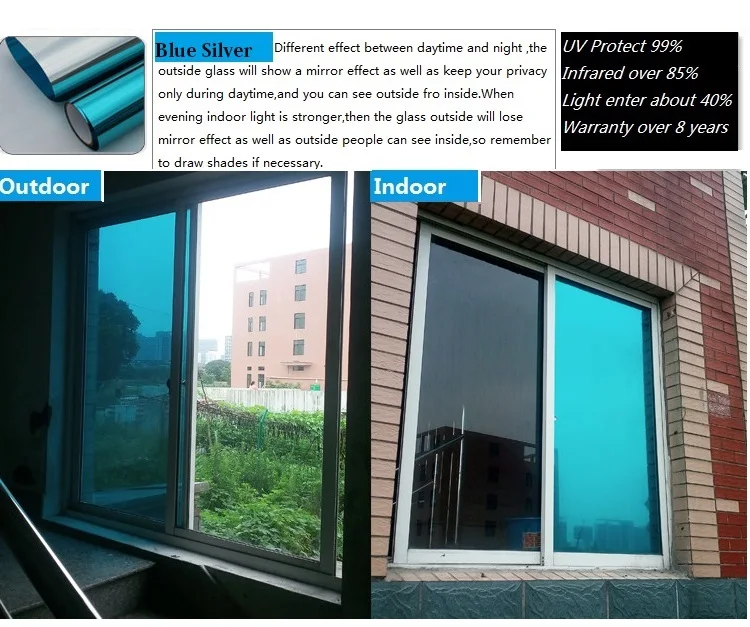 Оконная пленка односторонняя зеркальная стеклянная серебряная изоляция