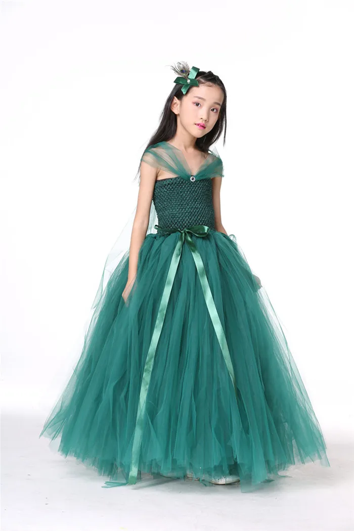 Новый стиль нарядное платье зеленого цвета с эльфами для девочек бирюзовые