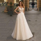 Свадебные платья цвета шампанского LORIE, кружевные свадебные платья-трапеции из тюля с аппликацией 2020, индивидуальный пошив, свадебное платье без рукавов, большого размера