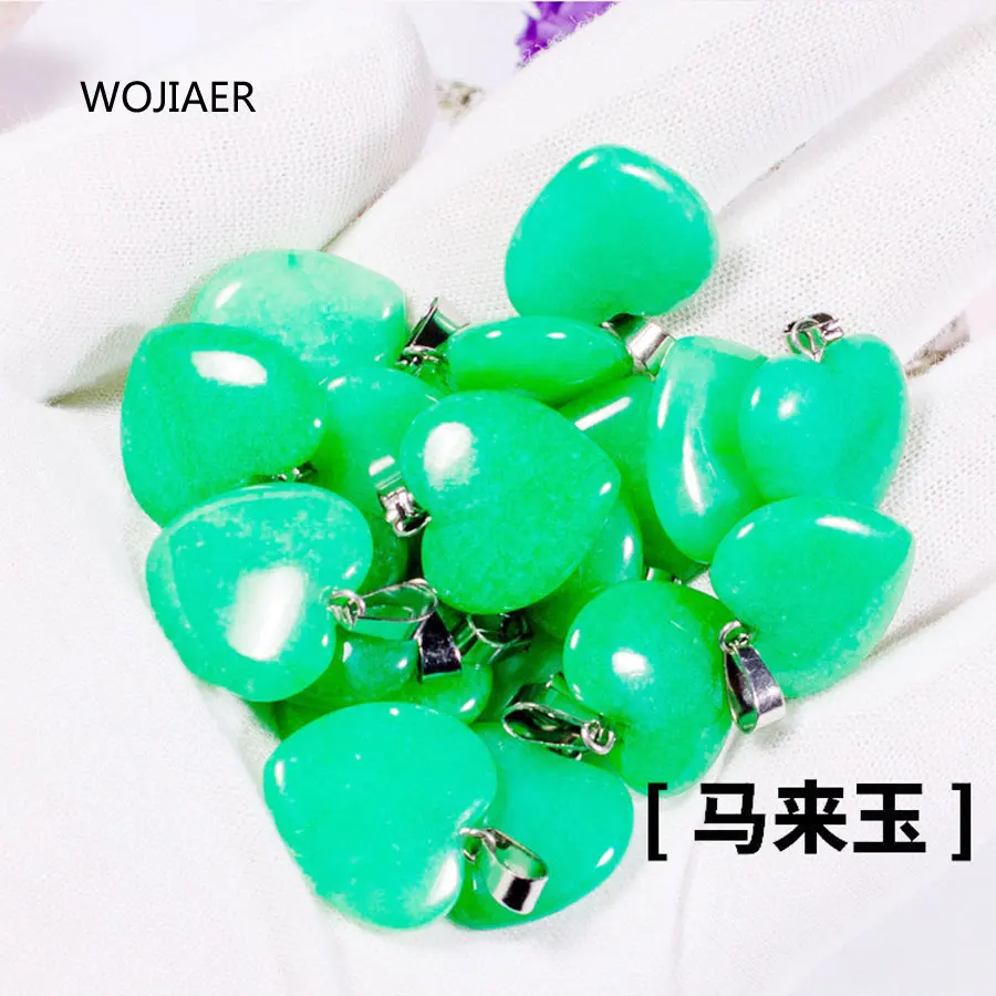 

WOJIAER Pretty Stylish Natural Green Jades Gem Stone Heart Pendant Stone 20x6mm Energy Handmade Jewelry 1PCS ZM0470