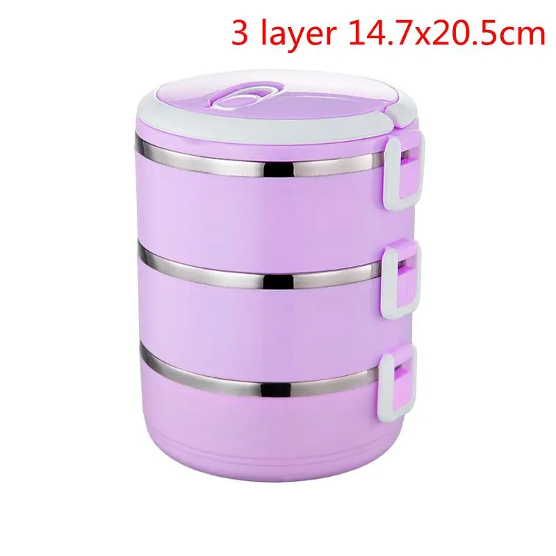 3 Layers purple Ланчбокс Герметичный Термос Ланч-бокс контейнер для еды портативный термо-Ланч-бокс из нержавеющей стали для офиса и кемпинга - Цвет: 3 Layers purple