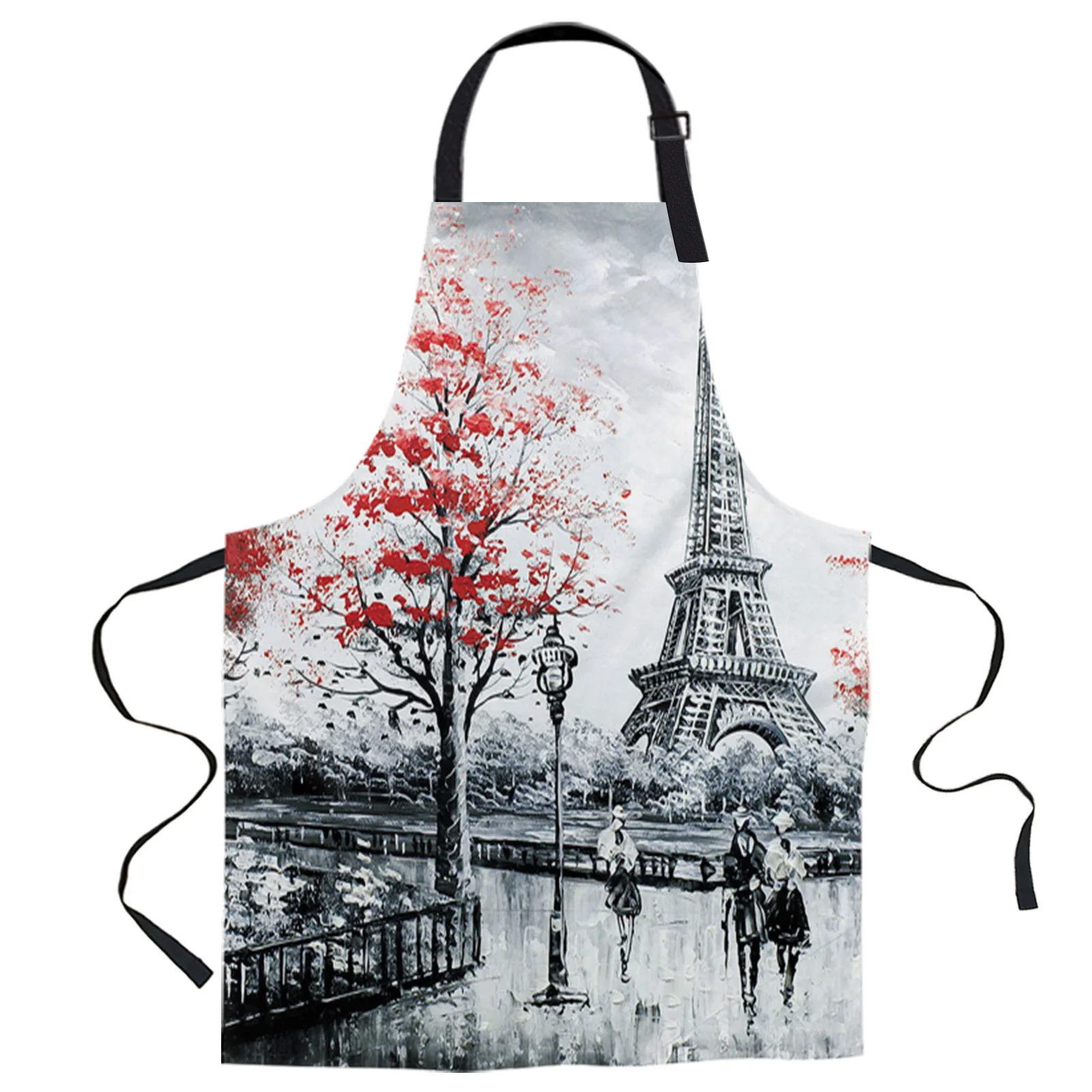 

Eiffel Tower Oil Painting Printed Kitchen Cooking Baking Aprons Canvas Sleeveless For Women Man Kids Home Delantal Cocina