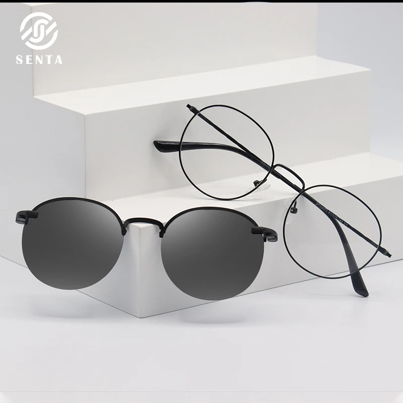 

Senta Classic Retro Glasses Frames Round Optical Prescription Customizable For Men 2 In 1 Eyewear Black Gray Gold Myopia