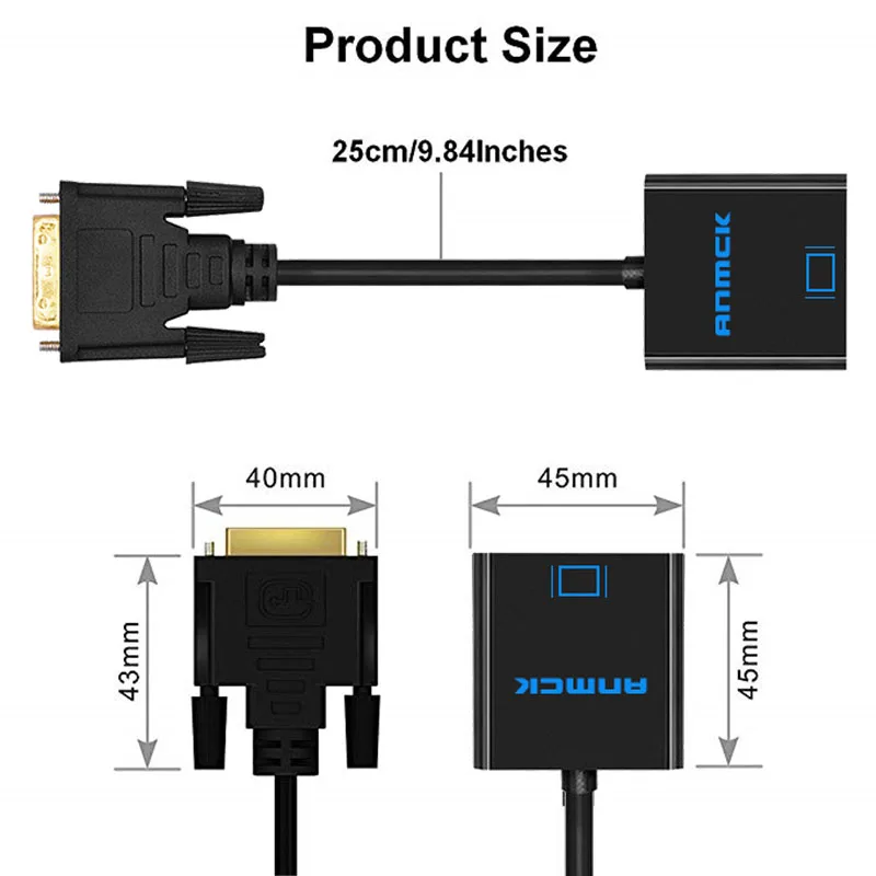 Адаптер Anmck DVI папа-VGA Мама адаптер 24 + 1 25 контактов DVI-D в VGA кабель преобразователя