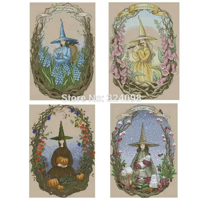 Four Seasons Witch patterns Counted Cross Stitch 11CT 14CT DIY Chinese Cross Stitch Kits Embroidery Needlework Sets