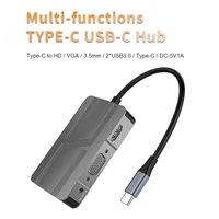 usb 3 0 hub hc458 7 in 1 5gbps multi splitter type c to hdmi compatible vga adapter usb dock station with audio jack
