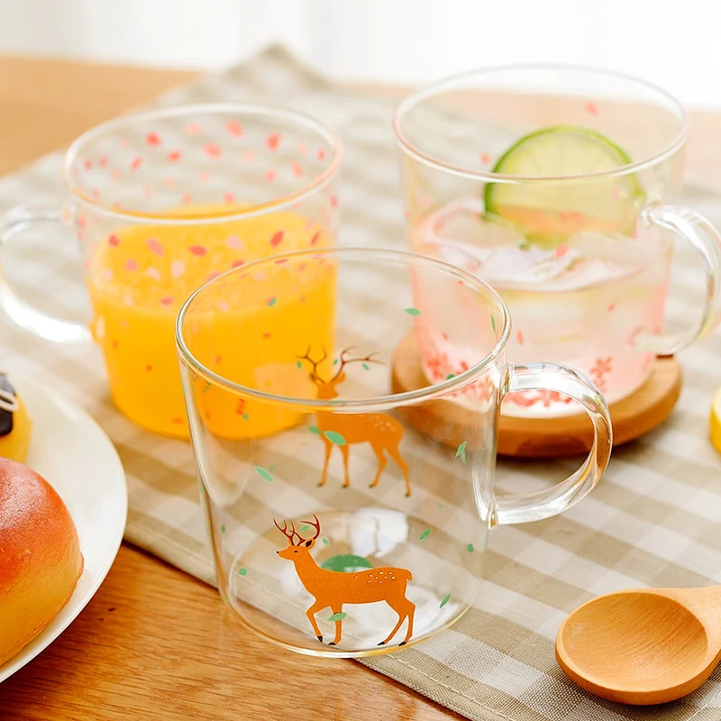 Японский мультфильм стакан с принтом чашка 280 мл термостойкий олень кошка кролик