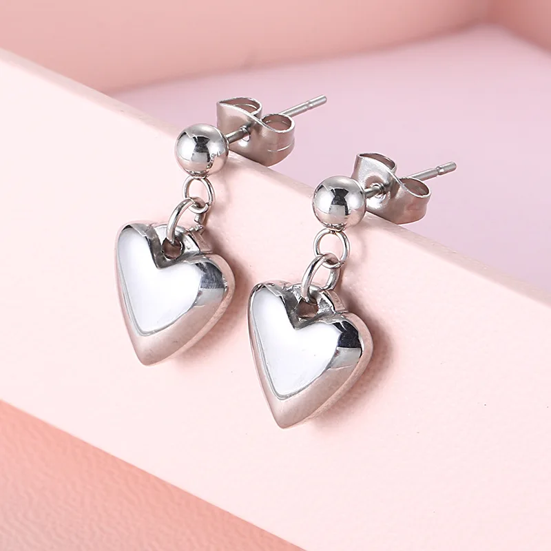 Женские серьги из титановой стали в форме сердца|Серьги-гвоздики| |