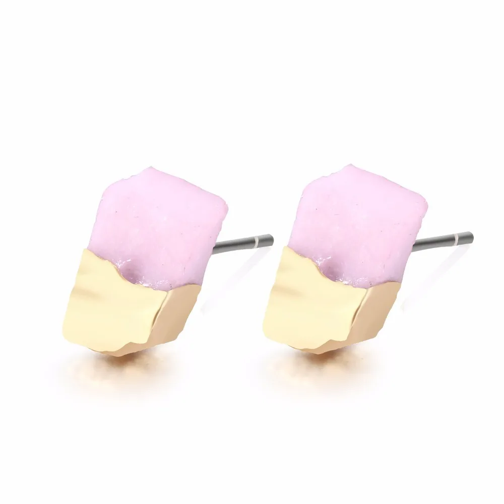 

2020 New Arrival Gold Stud Earring for Female Geometric Druzy Resin Earring Women Handmade Earring Statement