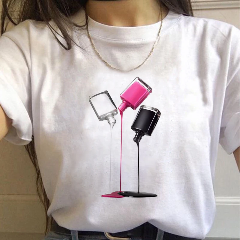 

Women t-shirt 3D nail polish printed female Tshirt Cute Printed Top Female Harajuku Graphic T Shirt O-Neck Aesthetics TShirt