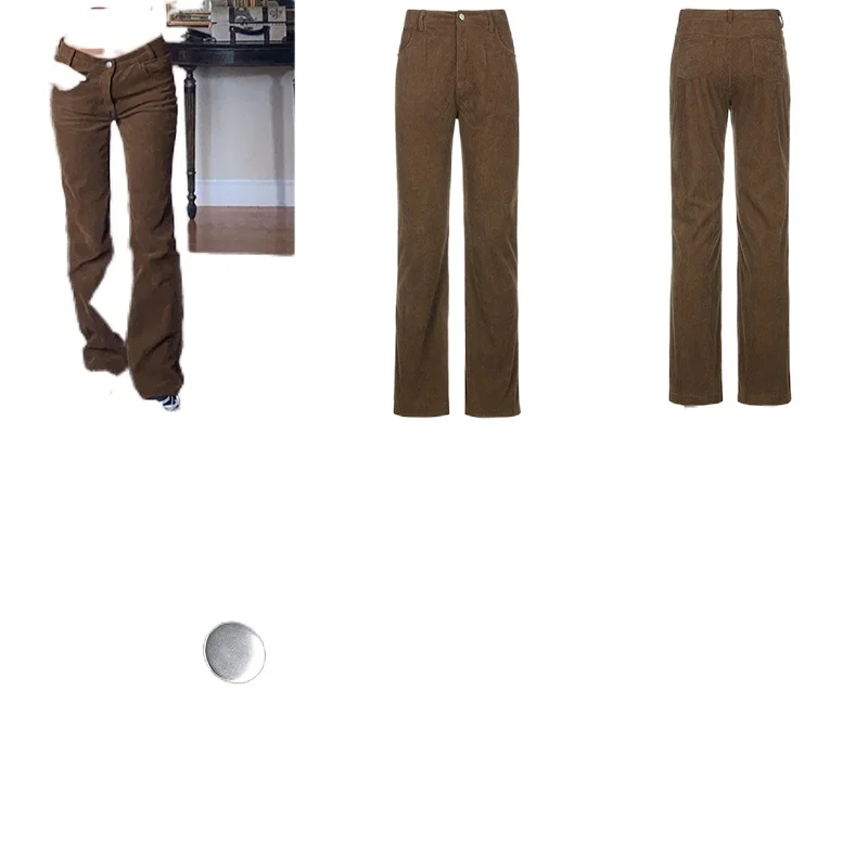 

Brown Corduroy Pants Women Harajuku Cargo Pants Y2K Retro Trousers Autumn Winter Low Waisted Pants 90S Streetwear New