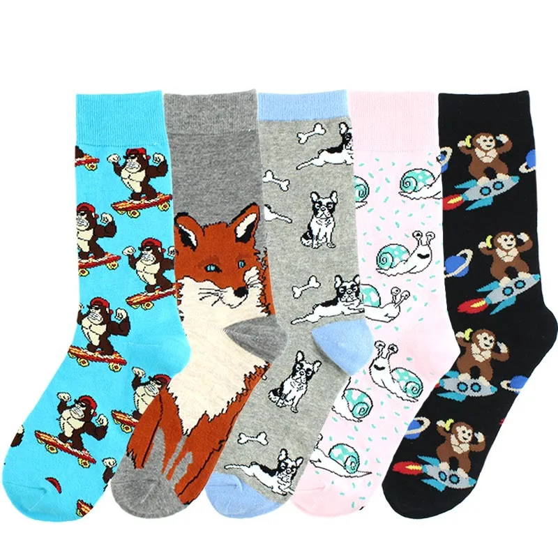 Хлопковые носки до середины икры для взрослых с забавными животными скейтборд