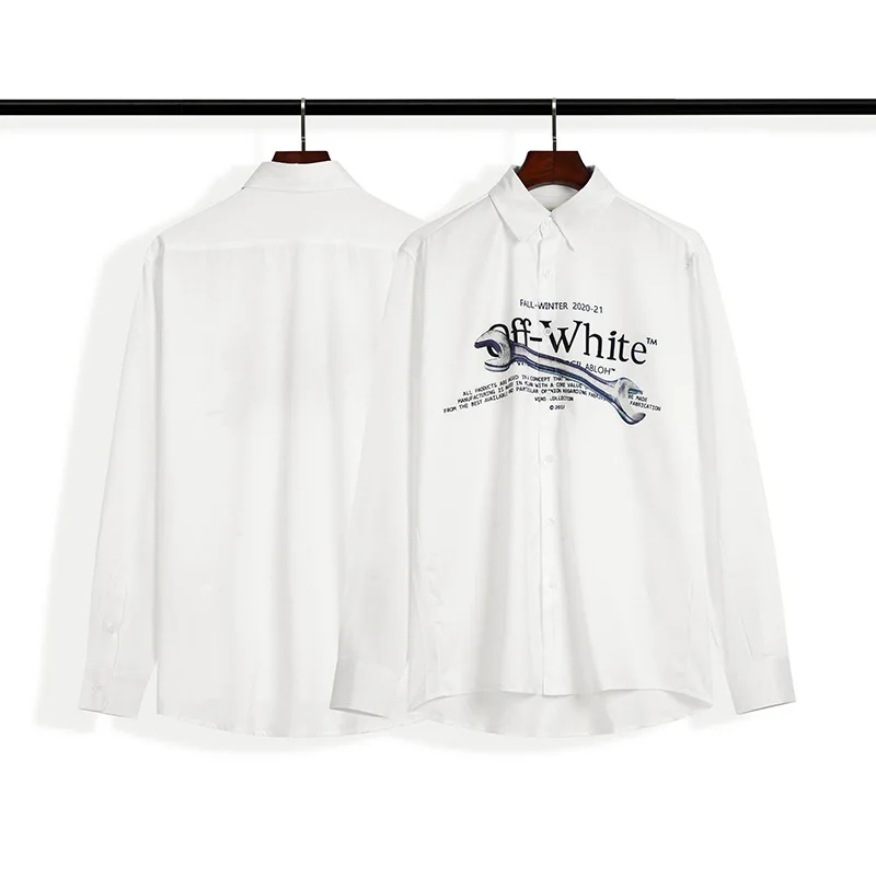 

Men's and women's autumn ow letter wrench splicing Cotton Long Sleeve Shirt