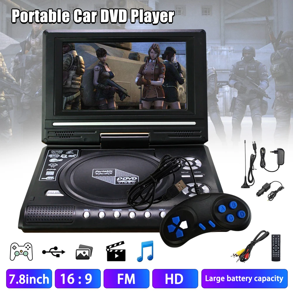 Портативный автомобильный DVD-плеер 7 8 дюйма USB HD TV домашний VCD MP3 CD-плеер