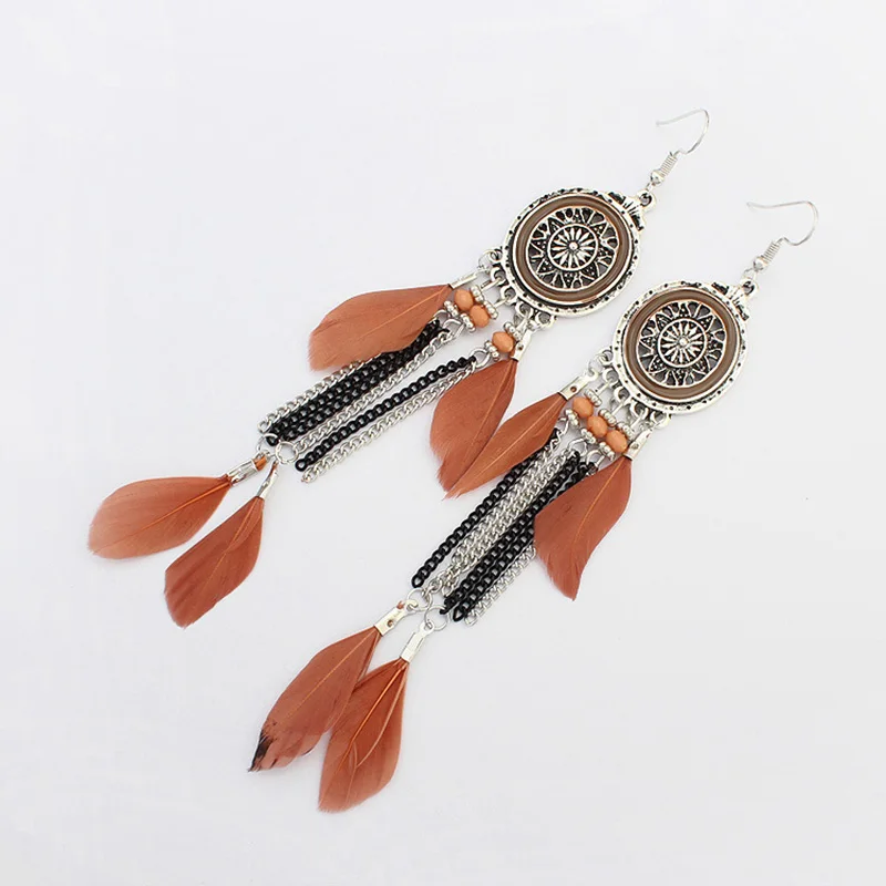 Серьги с перьями в европейском и американском национальном стиле модные серьги