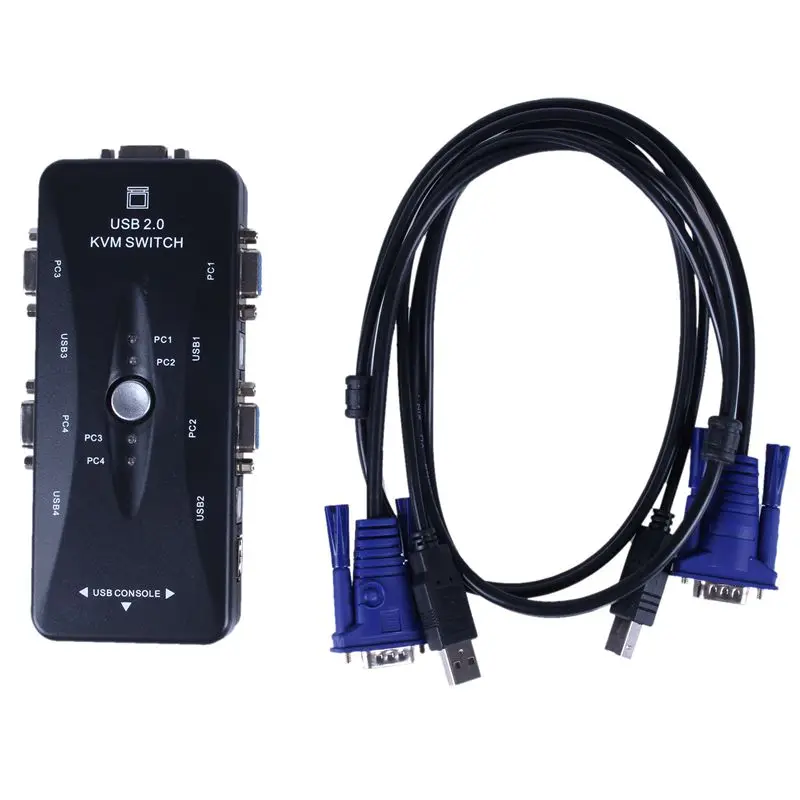 4 порта USB 2 0 KVM переключатель + Кабели клавиатура Монитор VGA SVGA ПК ноутбук |