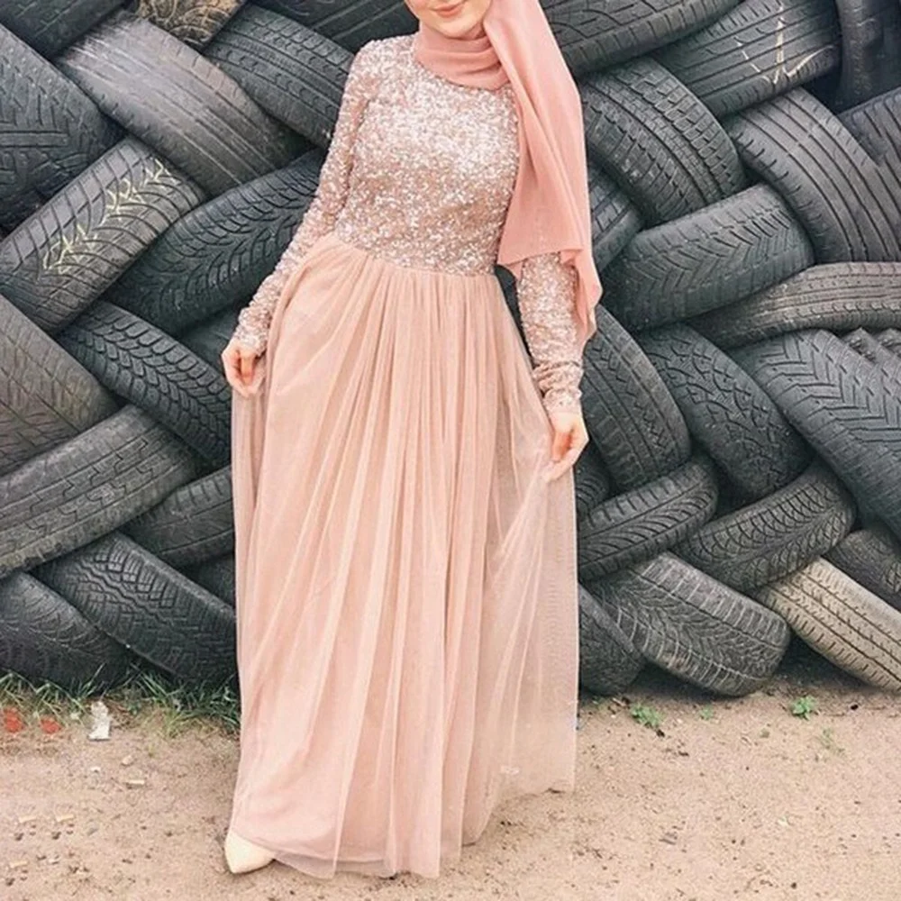 

2019 Summer New Ladies Robe Abaya Middle East Dubai Saudi Arabia Libya Kaftan Fashion Pink Muslim Slim Long Skirt