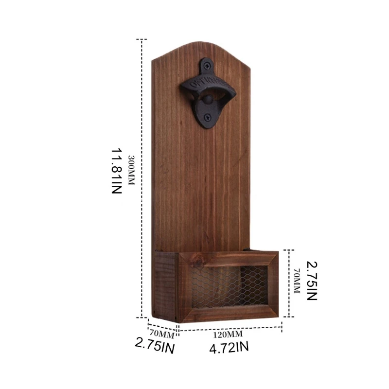 

Wall Mounted Vintage Wooden Bottle Opener with Catcher for Bar Kitchen Home Patio Wine Beer Bottle Opener