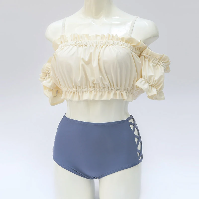 Женский комплект бикини с подкладкой открытыми плечами и высокой талией