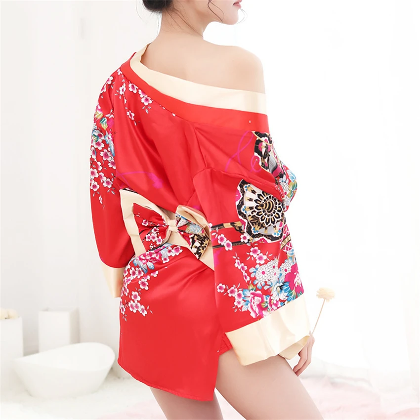 

Sexy Kimono Nightgown Yukata for Woman Japanese Floral Fashion Yakata Cardigan Haori Silk Sleepwear Leisure Wear Pajamas Dress