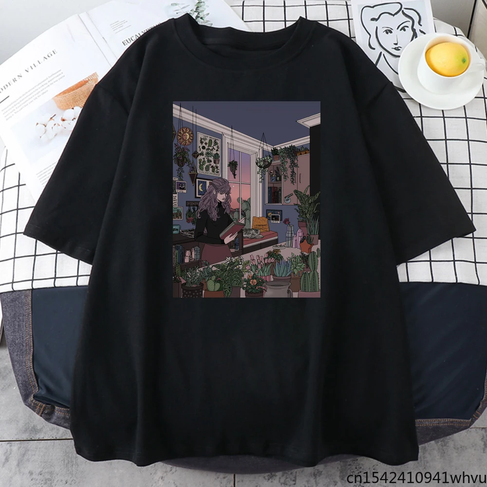 

Dusk Beautiful House Prints T-Shirt Womens Fashion Oversized Vintage Breathable Fashion Quality