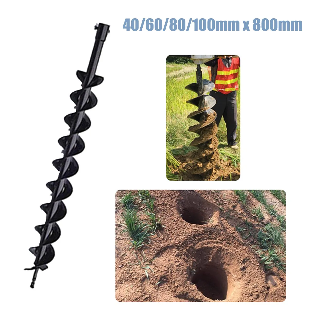 40/60/80/100mm 800mm Earth Drill Dual Blade Auger Drill Bit Fence Borer For Earth Petrol Post Hole Digger Power Tool Accessories