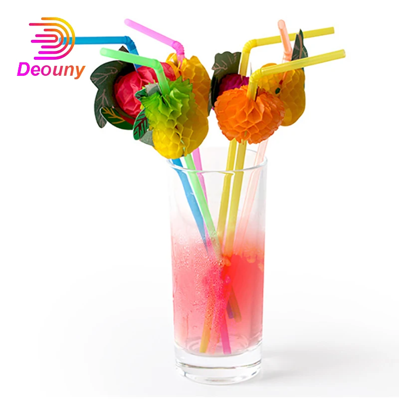 

DEOUNY 50PCS Drinking Plastic Straws Hawaiian Umbrella Parasol Beach Cocktail Luau Party Decorations Supplies Bar Accessories
