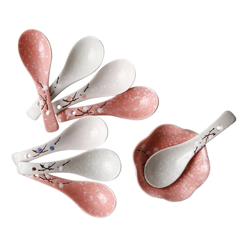 

Snowflake Powder Small Tablespoon Japanese Soup Spoon Glazed Under Color Ceramic Hotel Home Restaurant Spoons Scoop