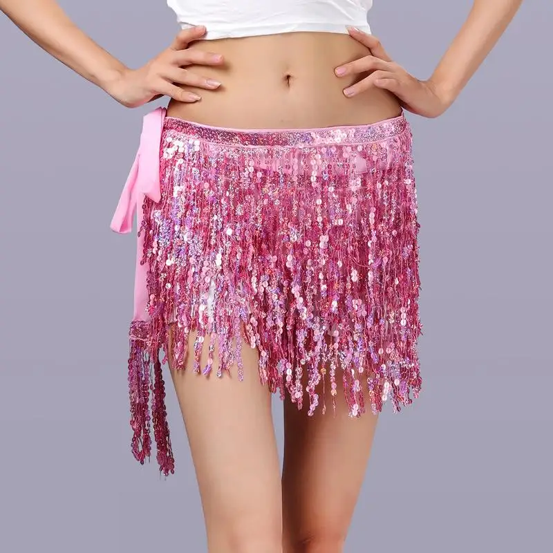 Для Танцев Живота и латиноамериканских танцев Блесток Пояс 4-слойная юбка с