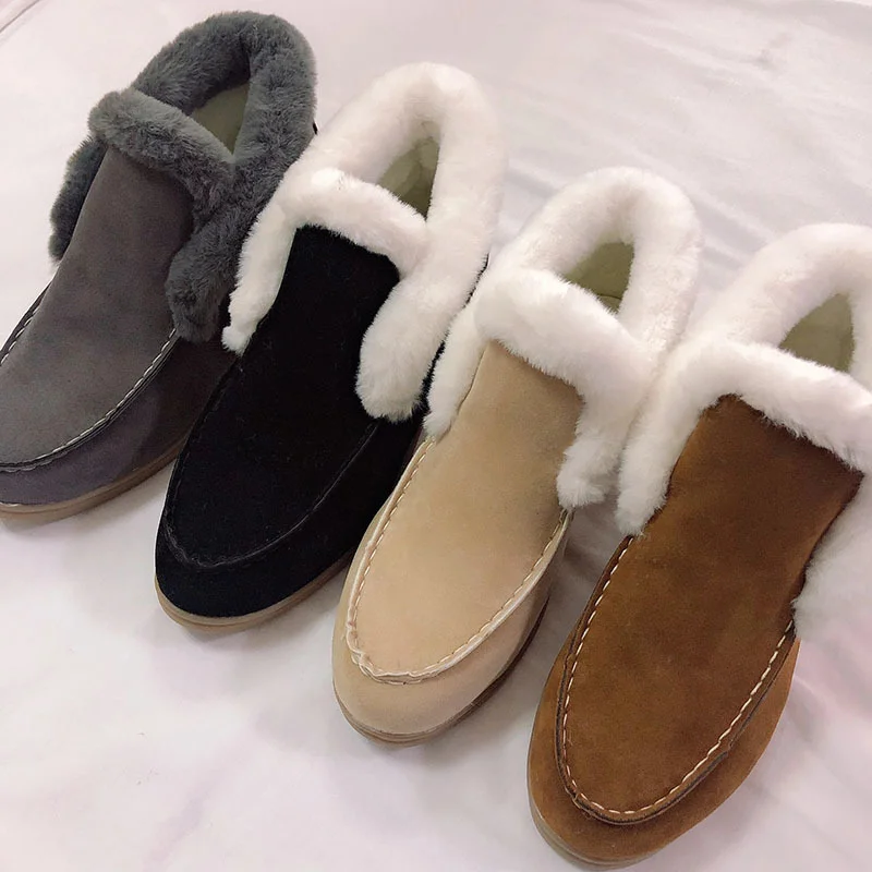 

Women's Ankle Boots Short Warm Velvet 2021 Autumn Winter Shoes Casual Soft Fashion Footwear Black Gray Big Size 35-43