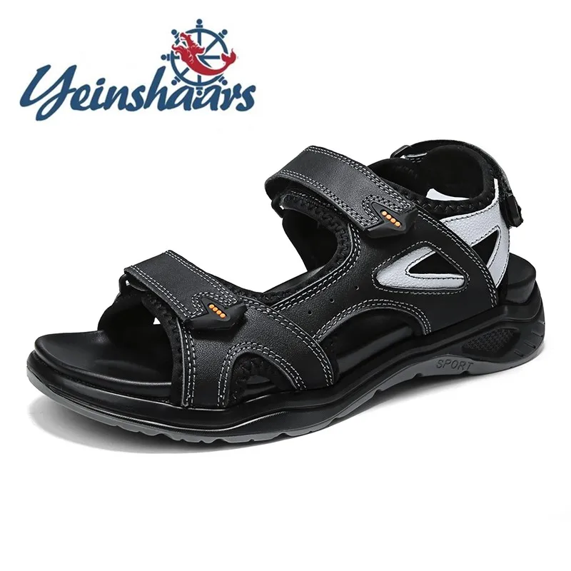 

Лидер продаж; Брендовые мужские сандалии; Повседневная пляжная обувь из натуральной кожи; Мужские Нескользящие тапочки; Летняя обувь высок...