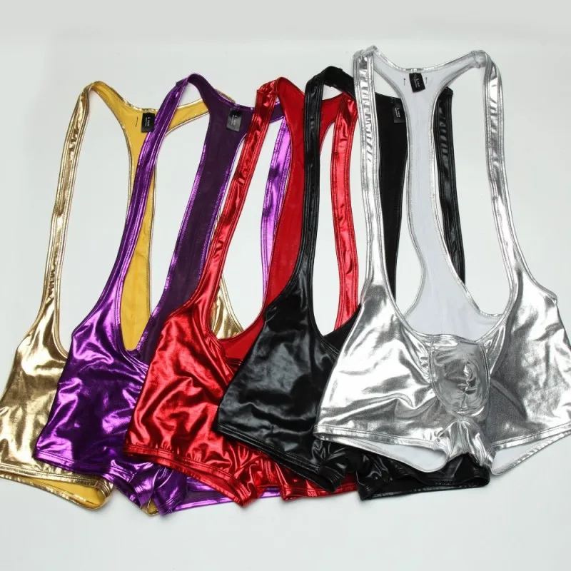 Сексуальное нижнее белье мужское кожаные комбинезоны для геев борьбы цельное