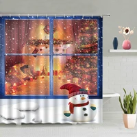 christmas shower curtain set beautiful window cartoon santa claus childrens room bathroom bathtub decoration screens with hooks