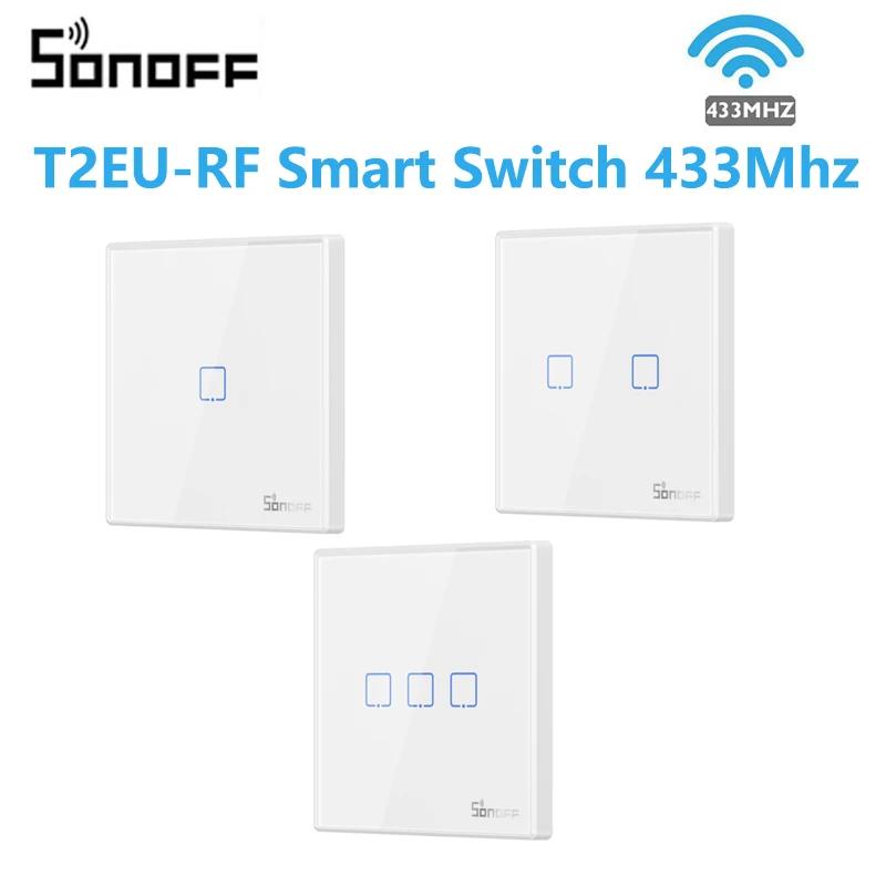 SONOFF T2EU-RF 86 Type Smart Switch Wall Panel Sticky 433MHz Wireless RF Remote Control For 4CHPROR3 SlampherR2 TX | Электроника