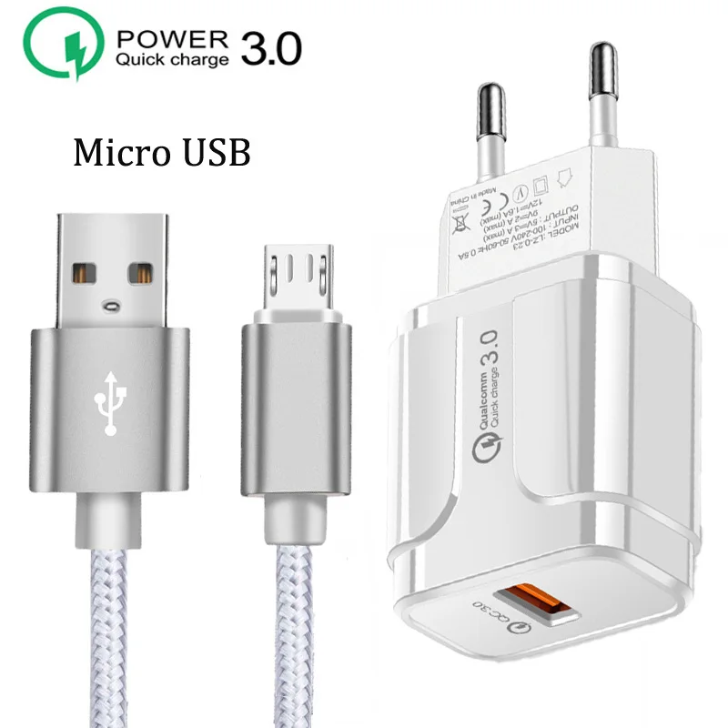18 Вт QC 3 0 Быстрая зарядка EU вилка зарядное устройство Micro USB плетеный кабель для