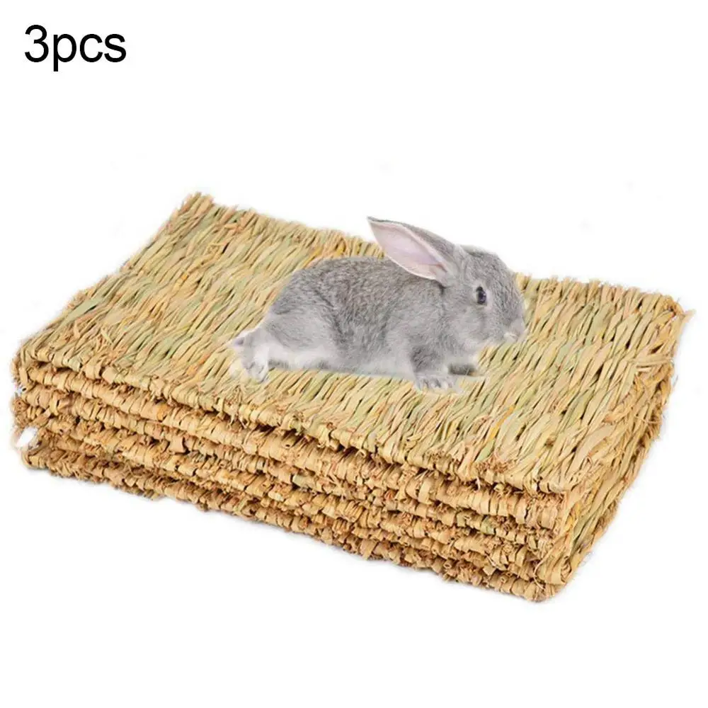 3Pcs Pet Hamster Rabbit Natural Soft Grass Bed Mat Pad Nest Cage Cushion Decor Chew Accessories | Дом и сад