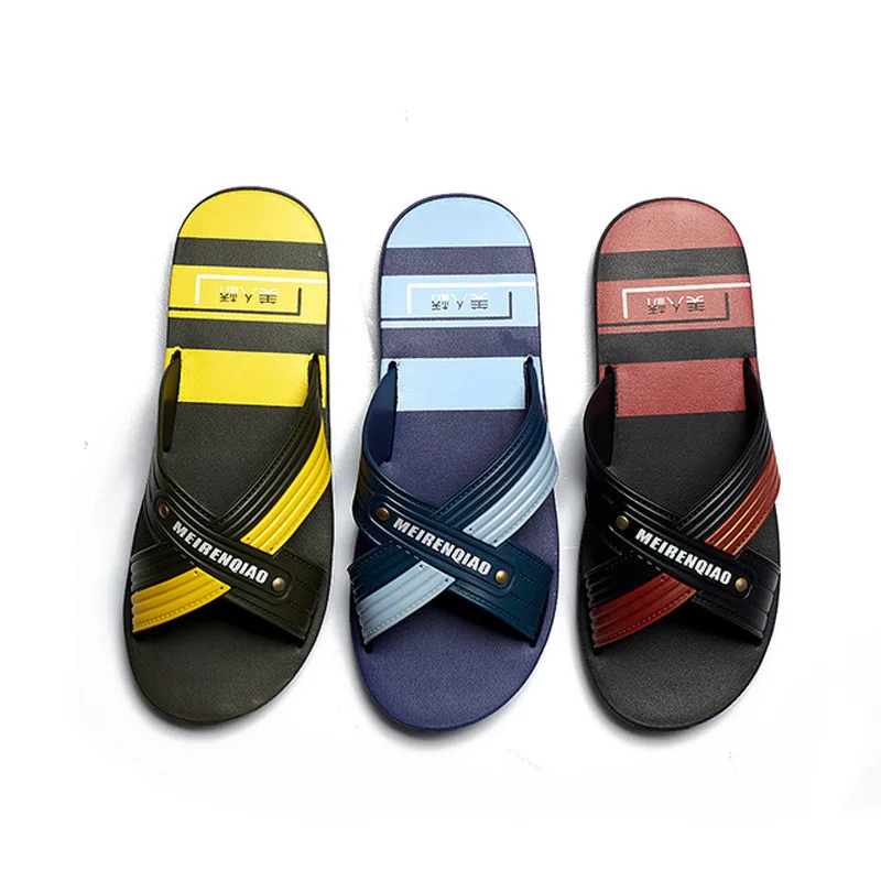 

Men's Fashion Home Slippers Summer New Indoor EVA Slides Crossing Striped Light Non-slip Bathroom Slippers