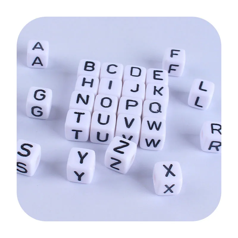 Cuentas de letras acr&iacute;licas para fabricaci&oacute;n de joyas, cuentas de alfabeto de cubo de 10MM, sin BPA, DIY, pulsera, collar masticables, juguete de dentici&oacute;n para beb&eacute;, 100 Uds.-0