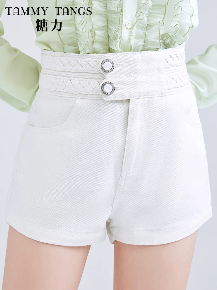 

2021 Spring New White Denim Shorts Women's High Waist Wide Leg A- Line Hot Pants Short Jeans Pants for Women Summer Clothing