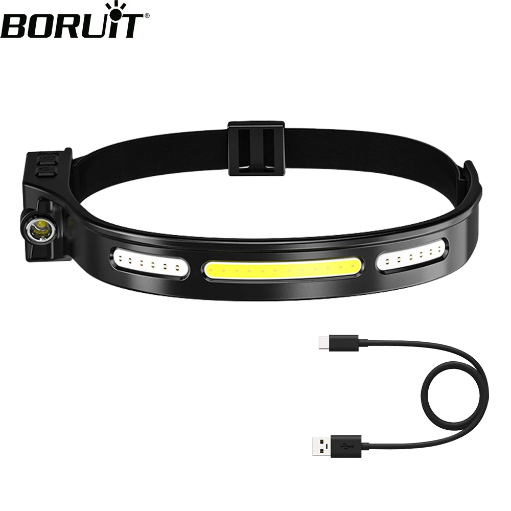 

BORUiT XPG COB LED Induction Headlamp 5-Mode Motion Sensor Headlight Type-C Rechargeable Waterproof Head Torch for Camping