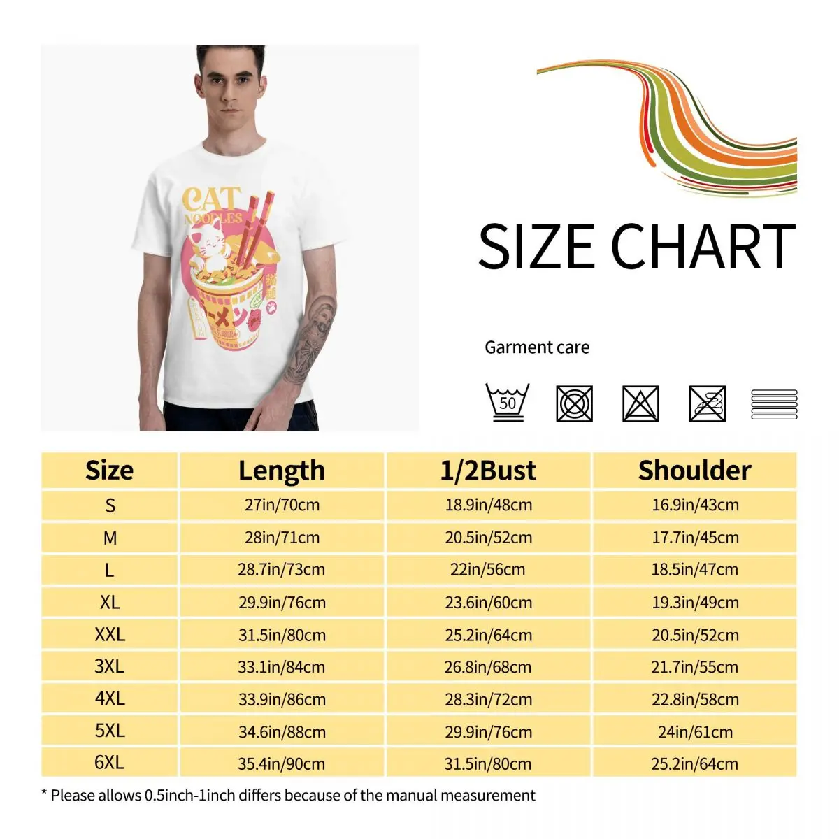 

Anime Cat Noodles Graphic Tee Mens Short Sleeve T-Shirt Funny Tops