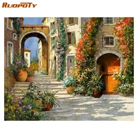ruopoty 40x50cm frame diy painting by number town landscape wall art picture drawing paint on canvas for home decors